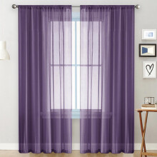 84" Sheer Beige Curtains (2 Panels), Rod Pocket Voile Drapes for Kitchen, Bedroom, Living Room – Light Filtering