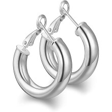 Brincos de argola com design simples e clássico, brincos de argola robustos para mulheres com argolas grossas e redondas banhadas a ouro 14K, design