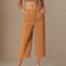 Pantaloni cropped da donna, alla moda, casual-eleganti, a vita alta, gamba dritta, con tasche.