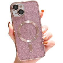 Coque iPhone 14 à paillettes magnétiques, compatible MagSafe, joli design rose pour femmes et filles – 6,1 pouces