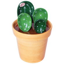 4Pcs Porcelain Measuring Spoons Set with Base – Cute Cactus-Shaped, Reusable Ceramic Spoons for Home Kitchen