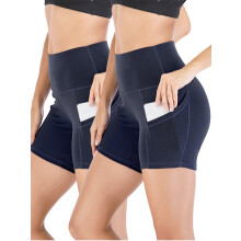 Dames yoga shorts met hoge taille, billenliftend effect, zakken, buikcontrole en elastisch plooidesign – effen kleur