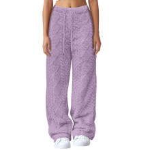 Dames thermobroek met hoge taille, fleecegevoerde joggingbroek, yoga- en werkbroek, paars, maat 2XL – geschikt voor koud weer