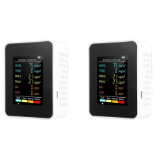 2X 6 En 1 PM2.5 PM10 HCHO TVOC CO CO2 Detector de Calidad del Aire CO CO2 Monitor de Formaldehído Home Office Probador de Calidad del Aire,