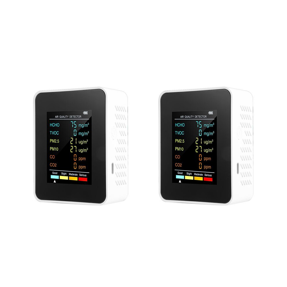 Kepptory 2X 6 In 1 Pm2.5 Pm10 Hcho Tvoc Co Co2 Air Quality Detector Co Co2 Formaldehyde Monitor Office Air Quality Tester,White