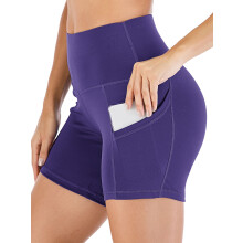 Dames yoga shorts met hoge taille, billenliftend effect, zakken, buikcontrole en plooien – geschikt voor yoga/hardlopen