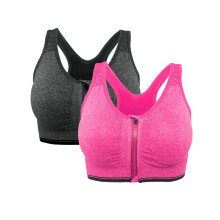 Dames sportbeha, set van 2, sportbeha met ritssluiting aan de voorkant, racerback, workoutbeha, uitneembare vulling, tanktop, sportbeha met
