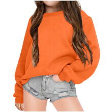 Blusa de moletom laranja para meninas, com ombros caídos, gola redonda e mangas compridas, estilo túnica, ideal para o outono, tamanho 7-8 anos.