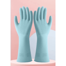 Rubber Cleaning Gloves for Dishwashing, 4 Pairs Reusable Kitchen Gloves, Blue with Flocked Lining & Non-Slip Grip, Compatible with All Hand Sizes