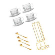 Ensemble à café en verre flexible avec plats et support-C