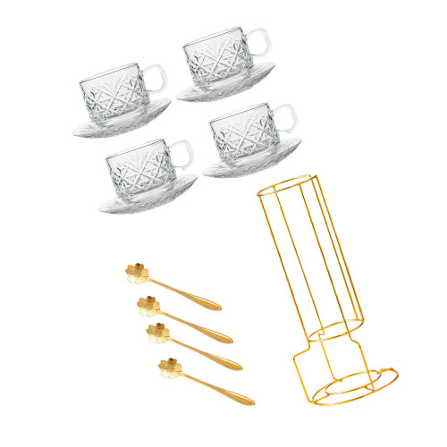 Ensemble à café en verre flexible avec plats et support-C
