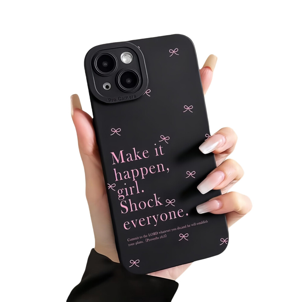 Motivational Case For Iphone 12 Bowknot Shockproof Tpu Cover With Positive Quote Design Pink 9771547544517