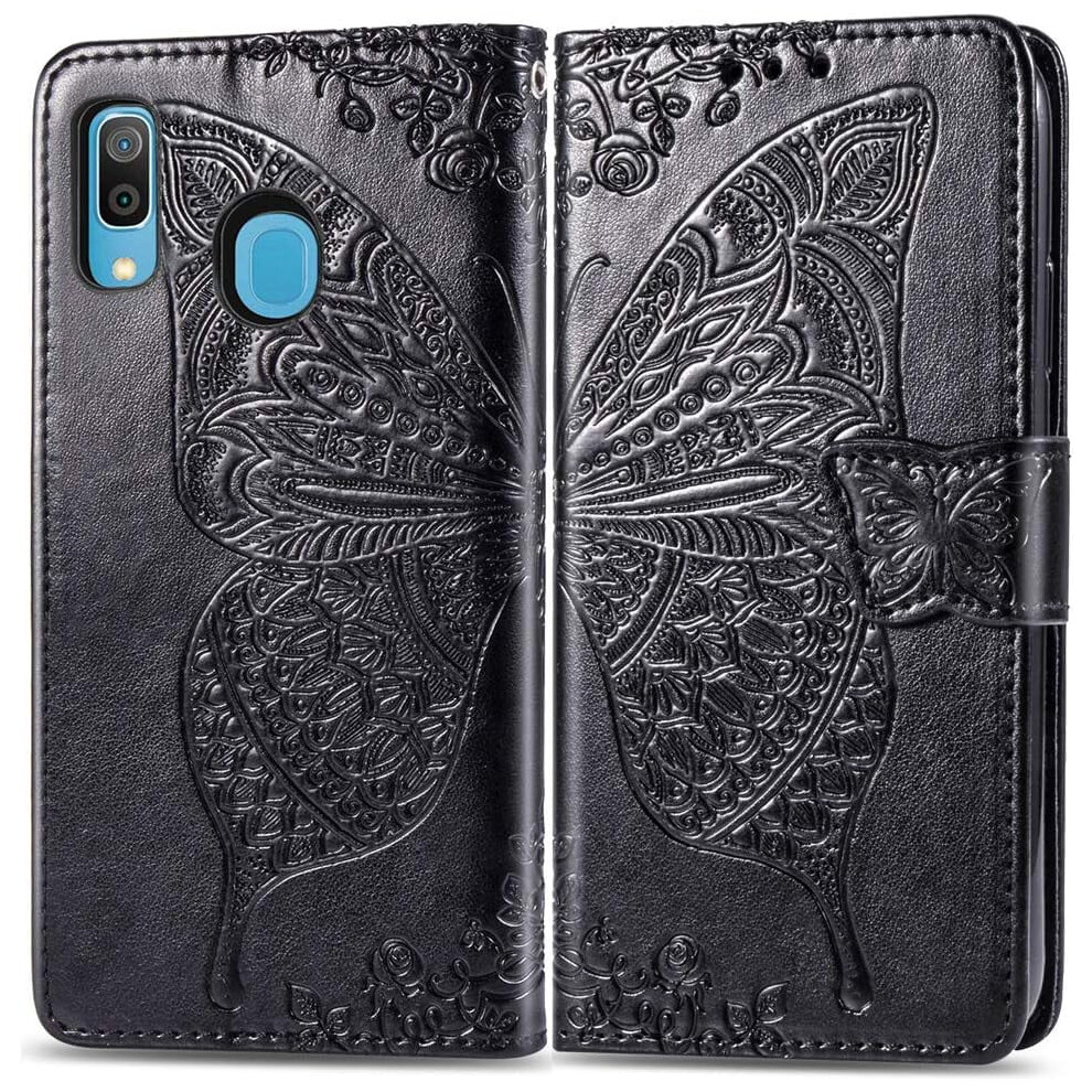 Compatible With Samsung Galaxy A20 Wallet Case Â Leather Flip Folio With Kickstand, Magnetic Closure & Card Holder Â Butterfly Black 9479868118331