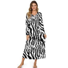 Women's Zebra Print Long Sleeve V-Neck Nightgown, Soft Button-Front Sleepshirt, Lounge & Bedroom Wear – 2XL, Compatible with All Standard Hangers