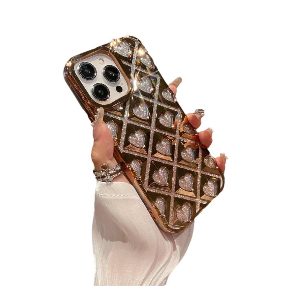 Electroplated Love Heart Tpu Shockproof Case For Iphone 16 Pro Max With Raised Camera Protection Gold 9771547544531