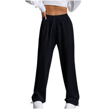 Rechte broek met wijde pijpen, joggingbroek voor dames met trekkoord en elastische tailleband, casual effen kleur met zakken, loungebroek voor