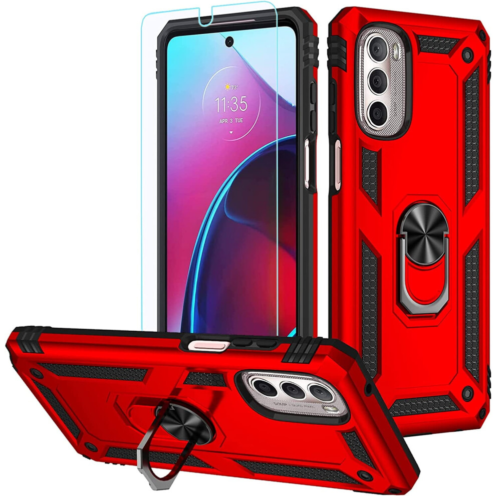 Moto G Stylus 5G 2022 Case - Military Grade Drop Tested, Magnetic Ring Holder, Kickstand, Screen Protector, Red 9479868119734