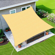 20'x20' firkantet 185 gsm HDPE solseil med buet kant, 95 % UV-blokkerende pustende baldakin for terrasse, hage og bakgård, beige