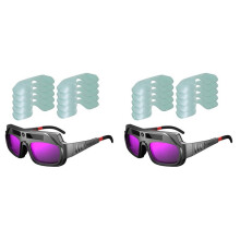 2 PCS Auto Darkening Welding Goggles Anti-Scratch Large View Glasses for Plasma Cut with 20 Pcs Lenses