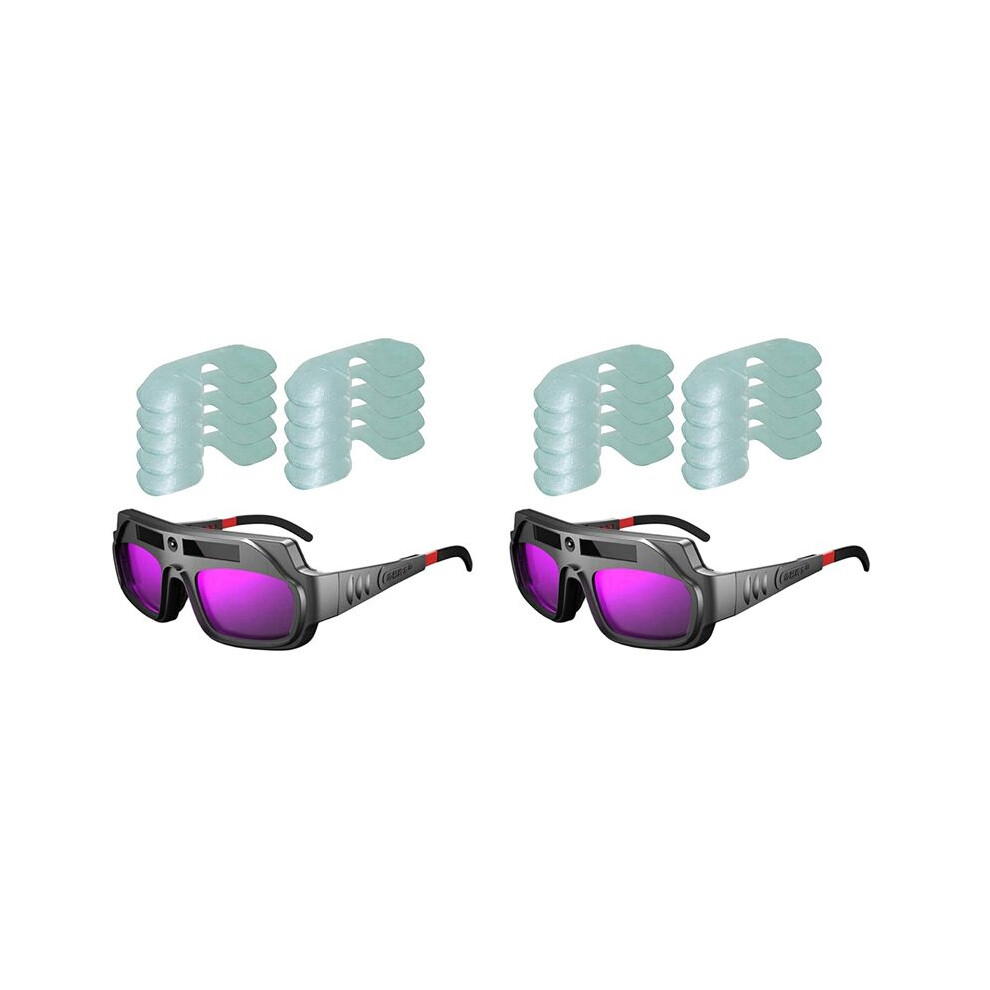 2 Pcs Auto Darkening Welding Goggles Anti-Scratch Large View Glasses For Plasma Cut With 20 Pcs Lenses 6032587365986