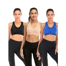Dames sportbeha met ritssluiting aan de voorkant, 3/5 stuks – Draadloze yoga- en fitnessbeha met mesh racerback, geschikt voor yoga en workouts