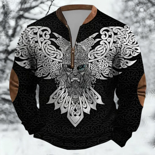 Age Norse Mythology Midweight Pullover Sweater For With Half Zip Neck Design
