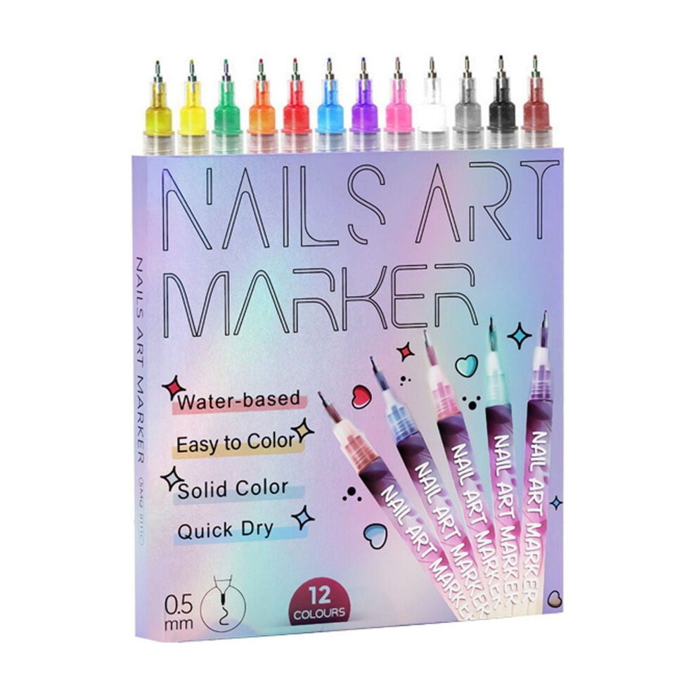 12-Color Nail Art Marker Pens Set for Nail Painting & Decor â Compatible with Kids & Adults