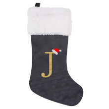 19" Monogram Christmas Stockings, Gray Velvet with White Plush Cuff – Soft Holiday Stockings for Tree, Fireplace, Family Decor & Gifts