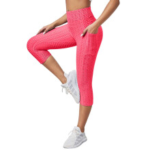 Dameslegging met hoge taille, scrunch-effect, buikcontrole en anti-cellulitis textuur, capri met zakken, maat S-2XL, geschikt voor yoga/workout.