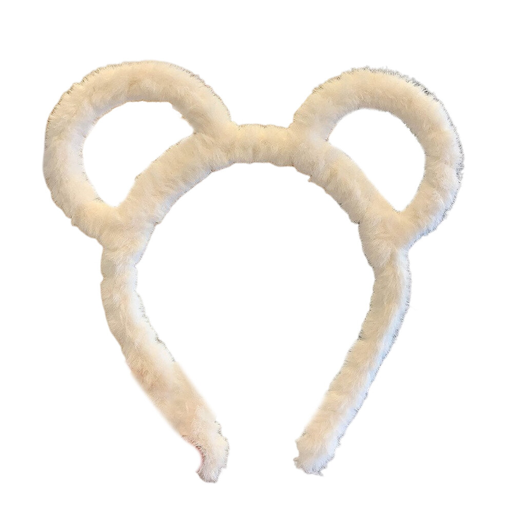 Unisex Beige Xinwanna Women Winter Thick Plush Headband Round Bear Ears Makeup Hair Hoop Elastic Candy Color Headgear Hair Accessories (Beige)