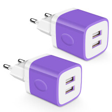 2-PAKNING europeisk reiseadapter, 2.1A USB-vegglader med to porter, kompatibel med USA til EU/Spania/Italia/Frankrike