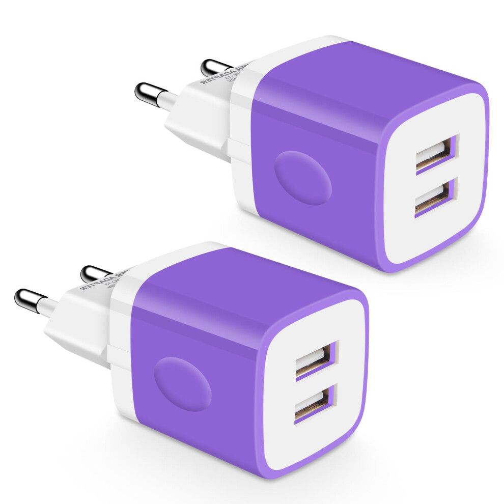 2Pack European Travel Plug Adapter, 2.1A Dual-Port Usb Wall Charger Compatible With Us To Eu/Spain/Italy/France 9365509117897
