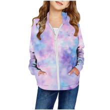 Purple Tie-Dye Hooded Zip-Up Sweatshirt for Girls 4-5 Years, Lightweight Long Sleeve Tunic Top – Compatible with Kids’ Casual Wear