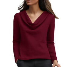 Elegante satijnen cocktailtop voor dames met ruches en watervalhals – Bordeauxrood, maat 2XL, geschikt voor kantoor- en vrijetijdsoutfits van 2026