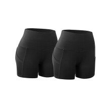 Dames yoga shorts met hoge taille, billenliftend effect, zakken, buikcontrole en plooien – geschikt voor yoga/hardlopen