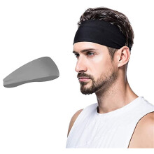 Mens Headband Light Gray, Mens Sweatband & Sports Headband for Running, Cycling, Yoga, Basketball - Stretchy Moisture Wicking Unisex Hairband