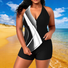 Conjunto de biquíni plus size feminino com estampa de galhos, top frente única, bojo embutido e alças ajustáveis – ideal para praia, piscina e