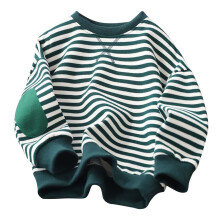 Moletom infantil unissex listrado, manga comprida e gola redonda – Blusa casual moderna para outono/inverno, verde, tamanho 8-9 anos.