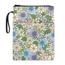 Bogomslagstaske med frisk blomsterprint, 28,5x21,5 cm, let polyester, lynlåslukning, kompatibel med lærebøger