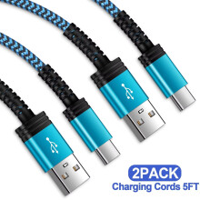USB-C Cable 5ft 2-Pack, Fast Charging USB A to USB C Cable for Android, Blue, compatible with USB-C devices
