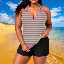 Γυναικείο σετ Tankini Halter με στάμπα Branch για μεγάλα μεγέθη, με ενσωματωμένες