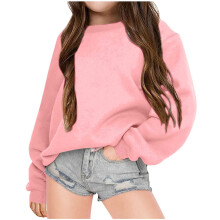 Girls' Pink Drop-Shoulder Hoodie, Casual Solid Sweatshirt for 9-10 Years – Fall Fashion Pullover Top