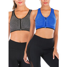 Women's Sports Bra with Front Zipper Padded Stretch Fitness