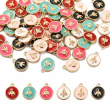 60x Enamel Charms Flat Round Bee Animal Honeybee Mini Charm for Jewelry Making