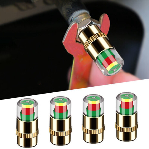 Gold TPMS Valve Caps Metal 4 Pcs