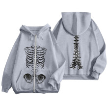 Dam Y2K-huvtröja med dragkedja, överdimensionerad, streetwear, skelettpullover med grafisk design, avslappnad, mjuk fleecejacka, atletisk, bekväm