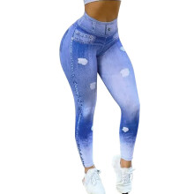 iOPQO lyseblå jeggings i stretchdenim med høy midje for dame – slim fit, leggingslignende jeans, kompatibel med fritidsklær