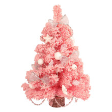 18in Pink Mini Christmas Tree with Lights, Bows, Star Balls & Wooden Base – Tabletop Xmas Decor for Home, Office, Party (Compatible with Indoor Use)