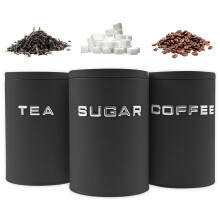 3Pcs Tea Coffee Sugar Canister Metal Kitchen Container with Airtight Lid Countertop Round Coffee Storage Jar for Beans Spice Cereal
