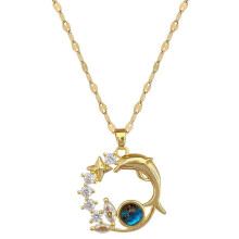 2pcs/1pc Universal Fashion Pendant Necklace for Men & Women Space Moon Pendant for everyday and party wear Couple necklace,Dolphin